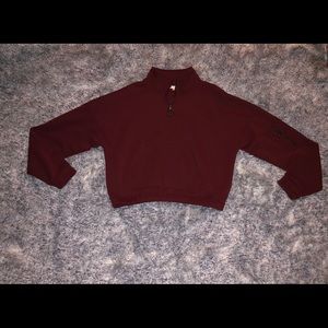 Burgundy Crop Top Half-zip Sweater